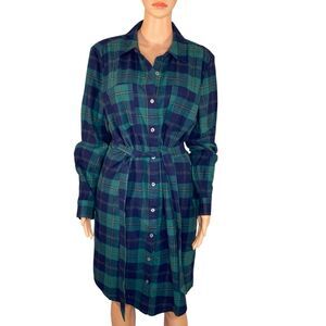 Style & Co Cotton Plaid Print Shirtdress Belted Button Down Womens Size Large